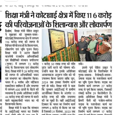 Inauguration of B.Tech Block and Auditorium by Hon'ble TE Minister Sh. Rohit Thakur Ji on 24.11.23